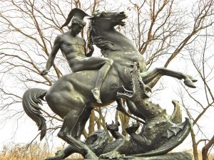 Saint George, dressed for the slaying.