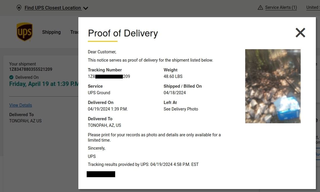 UPS
Proof of Delivery
